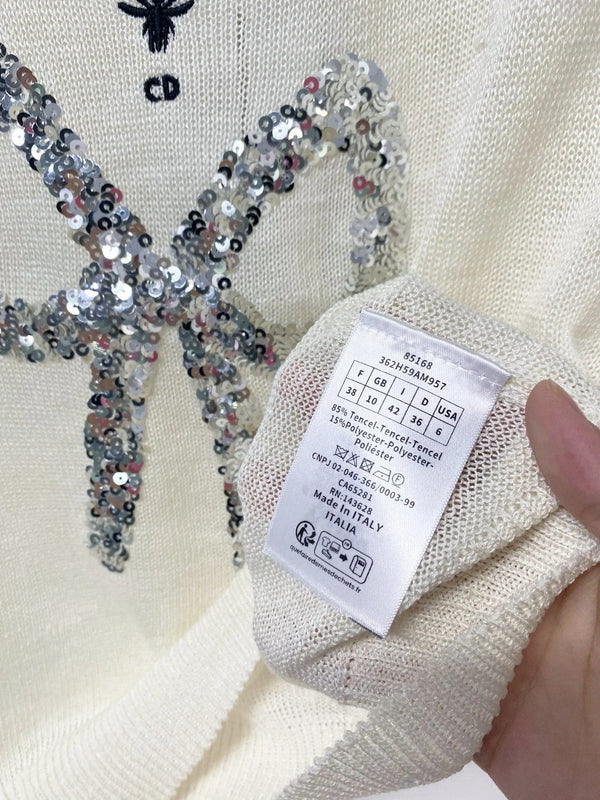 CD 2026 Sleeveless Knit Vest Bow Applique White Tencel 463559