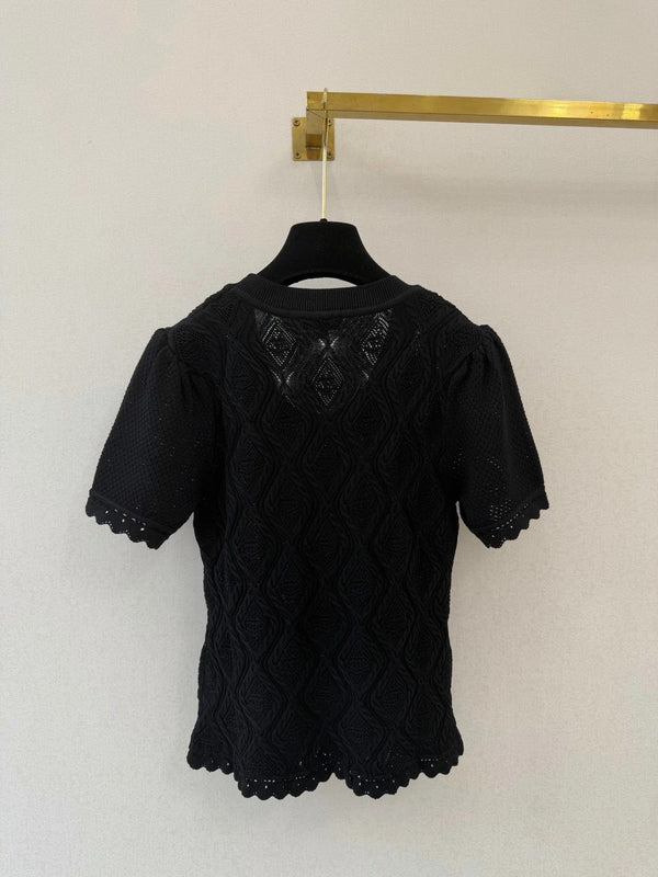 Chanel 2026 Crew Neck Short-sleeved Shirt Black and White Cotton 394767