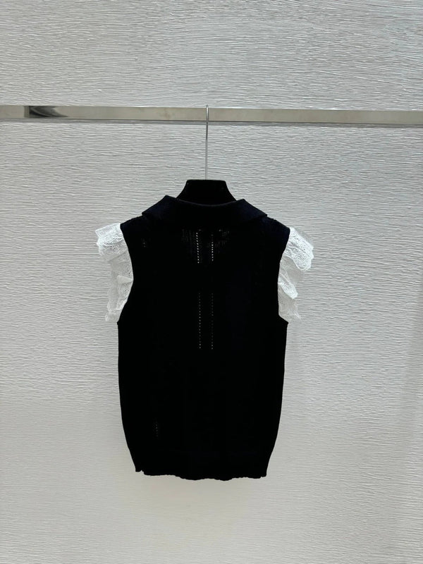 Miu 2026 Collar Knitted Vest Black and White Wool 227566