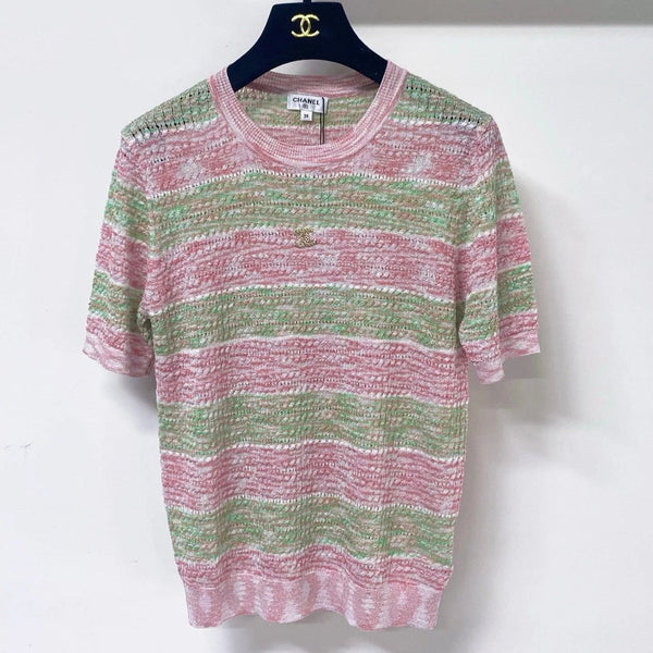 CC 2026 Striped Knit Short-Sleeve Sweater Wool 435128