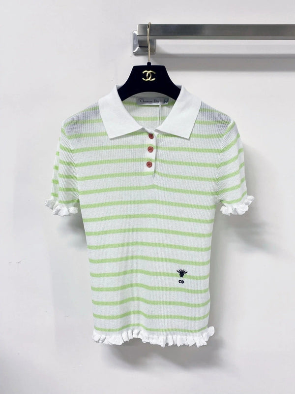 CD 2026 Stripes Polo Knitted Short-Sleeve Shirt Tencel 479853