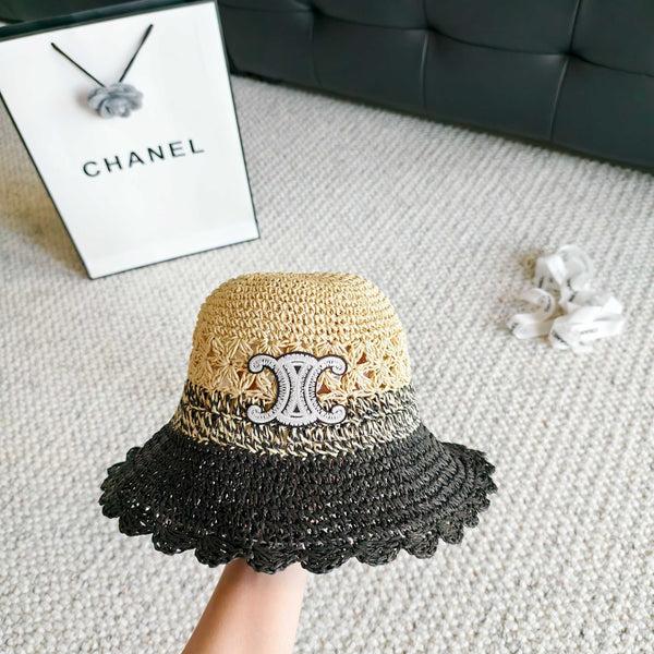 CL Hollow-out Woven Arc de Triomphe Straw Bucket Hat 322140