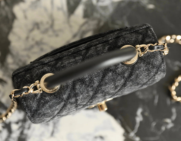 CC 2026 Coco Top Handle Bag 14.5cm Black Denim Leather 352687
