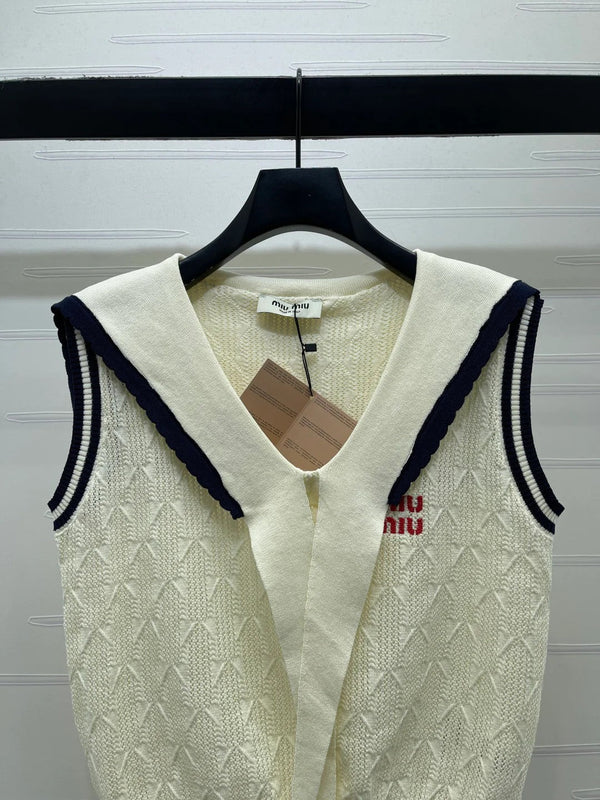 Miumiu 2026 Cable-knit Sleeveless Sweater Vest Cream Cotton