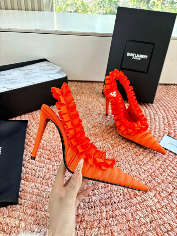 YSL 26ss Slingback Soie et Cuir Orange 648837