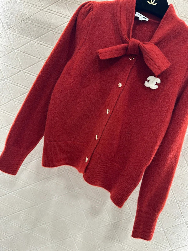 CC 26 Cardigan en maille à nœud rouge Laine 329957