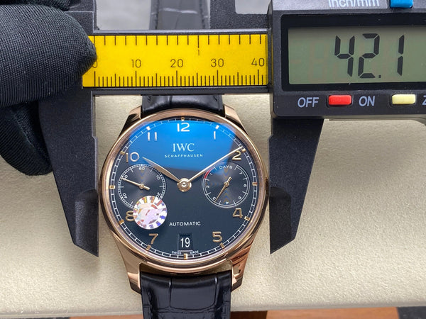 IWC Portuguese 42mm Black Dial Pink Gold Case Crocodile Leather