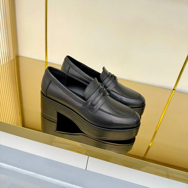 CC 2026 Chunky Heel Loafers 65 Black Calfskin 667753