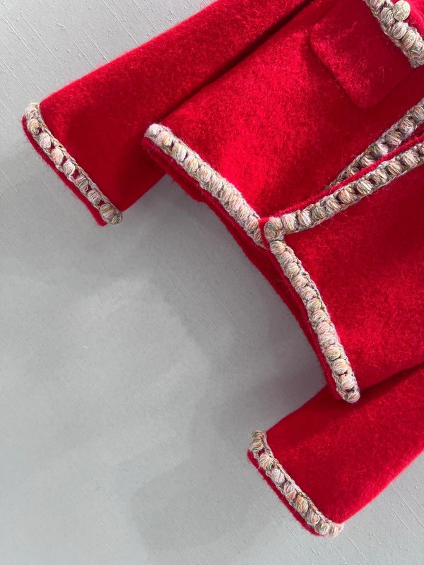 CC 26 Veste Courte Rouge Blanc Laine 340296