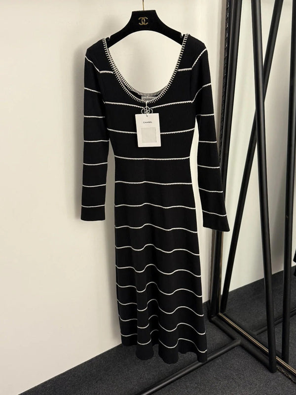 CHANEL 25S STRIPED KNIT SWEATER DRESS 335