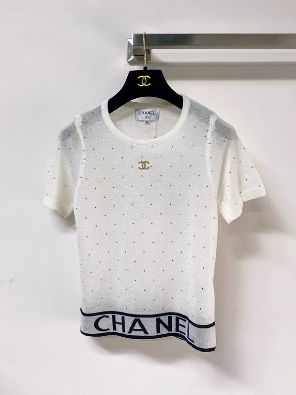 CC 2026 Rhinestone Knit Short-Sleeve Top Wool 330929