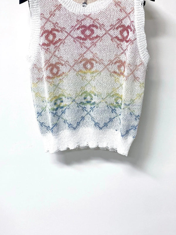 CC 2026 White And Multicolored Knit Tank Top Wool 439844