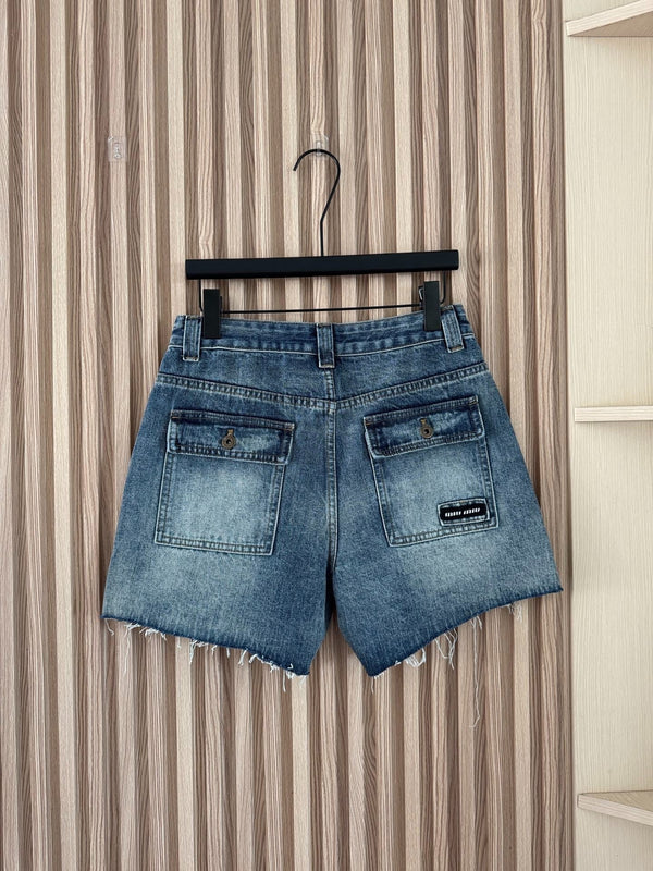 Short cargo en jean Miu 2026 en coton bleu 443831