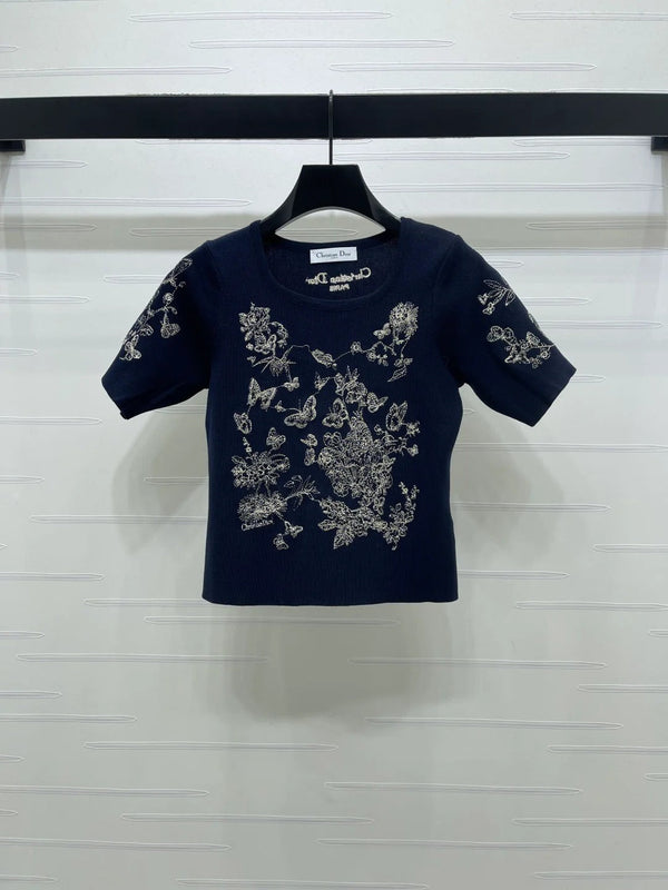 Dior 2026 Butterfly Square Neck Knit Short-sleeved Top Wool