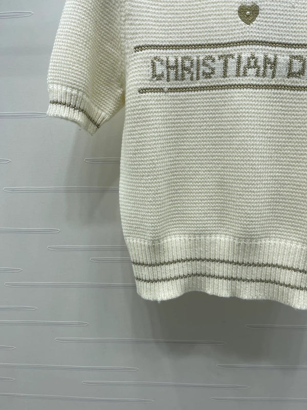 Dior 2026 Pearl Letter Knit Puff Sleeve T-shirt Wool