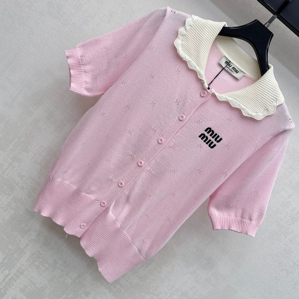 Miu 2026 Collared Short-Sleeve Knit Cardigan Wool 431998