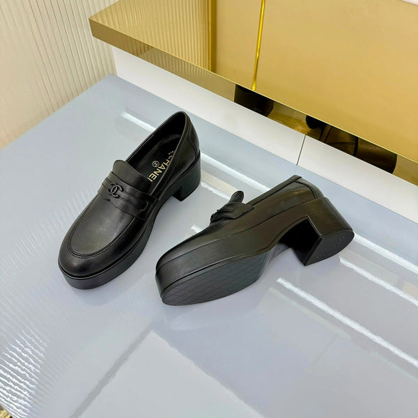 CC 2026 Chunky Heel Loafers 65 Black Calfskin 667753
