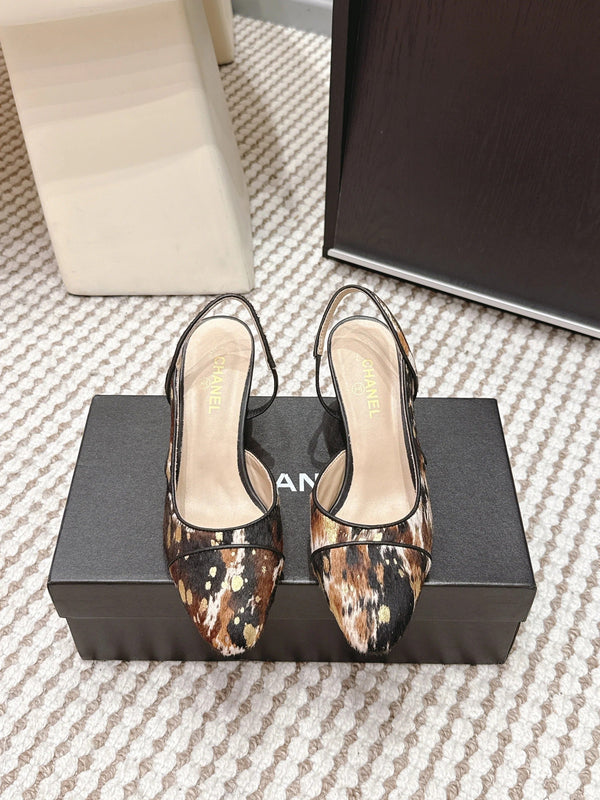 CC 26s Escarpins à bride arrière 65 Cuir léopard noir marron 652654