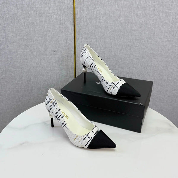 CC 2026 Pumps 85mm Tweed Pearl White Black 801952