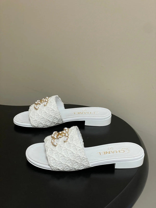 CC 26s Ballerines Plates Tissu Blanc Peau de Mouton 649491
