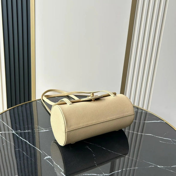 Chanel 2026 Bowling Ball Cylinder Bag 20.5cm Beige Caviar Leather 345493