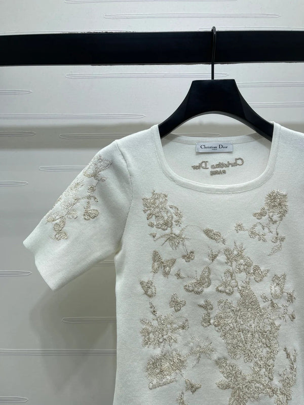 Dior 2026 Butterfly Square Neck Knit Short-sleeved Top Wool