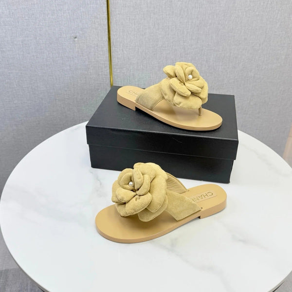 CC 2026 Flower Flat Thong Sandals Suede Cowhide 801431