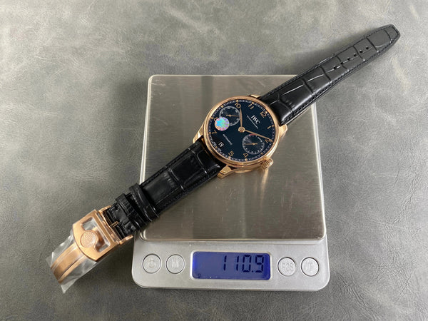 IWC Portuguese 42mm Black Dial Pink Gold Case Crocodile Leather