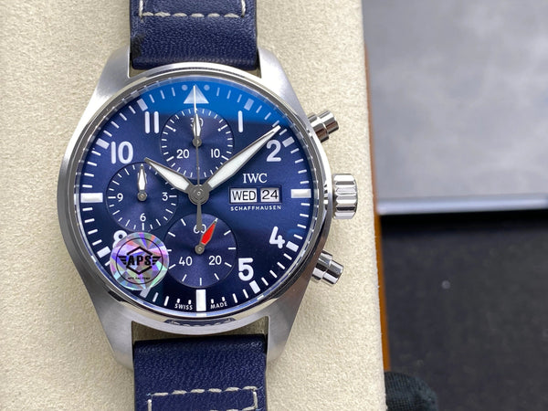 IWC Pilot's Chronograph 41 Blue Dial Steel Case Leather Strap
