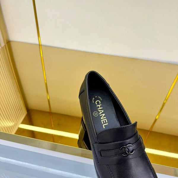 CC 2026 Chunky Heel Loafers 65 Black Calfskin 667753