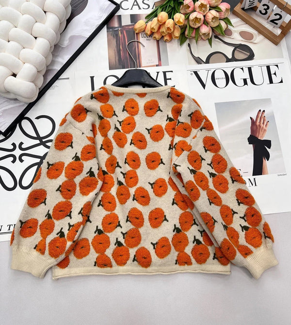 Gilet à motif floral CC 26 Laine Cachemire Orange Beige 785282
