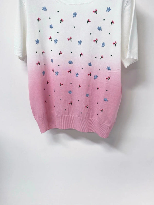 CD 2026 Short-Sleeve T-Shirt Embroidered Colorful Floral Tencel 479916