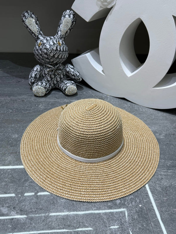 YSL Round Top Yarn Wide Brim Straw Hat 280795