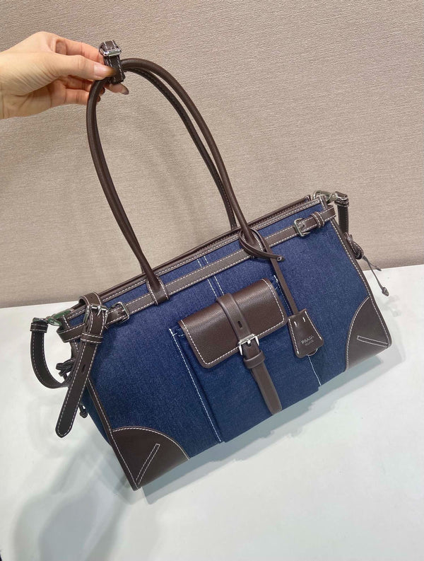 Prada 2026 Bonnie Bag 38cm Blue Brown Denim Leather 351797