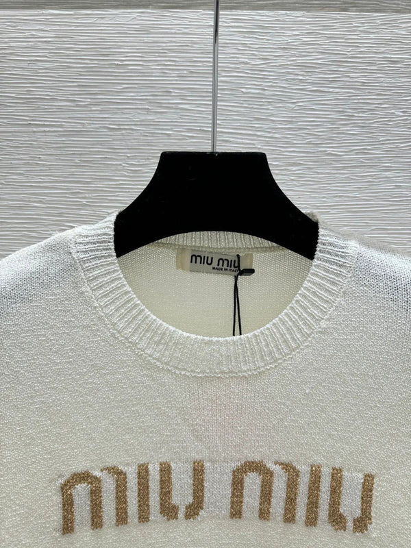 Haut Miu Miu 2026 manches courtes blanc gris noir Tencel coton 14171