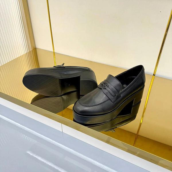 CC 2026 Chunky Heel Loafers 65 Black Calfskin 667753