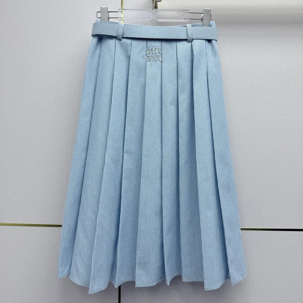 Miumiu 2026 Pleated Midi Skirt Blue Cotton 351548
