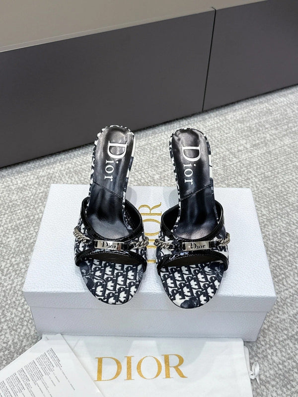 CD 26s Sandales à talons hauts 85 Tissu blanc noir Cuir de vachette 661470