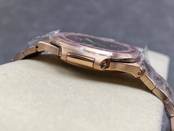 Patek Philippe Nautilus 40mm Pink Ruby Benzel Rose Gold Watch