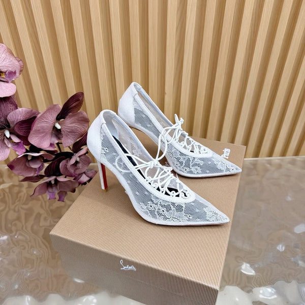 CL 2026 KM Lace 100mm Pumps Floral Lace Suede 698243