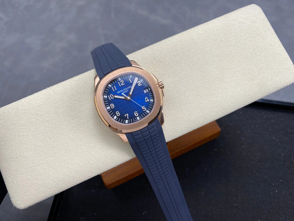 Patek Philippe Aquanaut 40mm Blue Dial Rose Gold Case Blue Rubber Strap