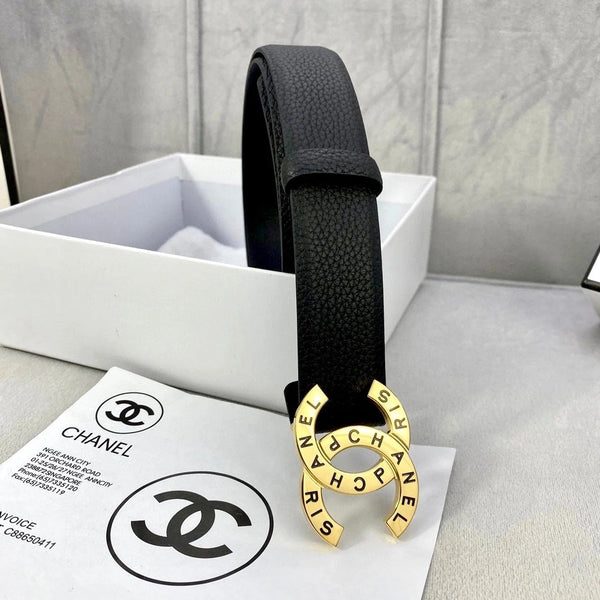 CINTURA CC 30MM IN PELLE DI VITELLO LISCIA NERA CON FERRAMENTA ORO