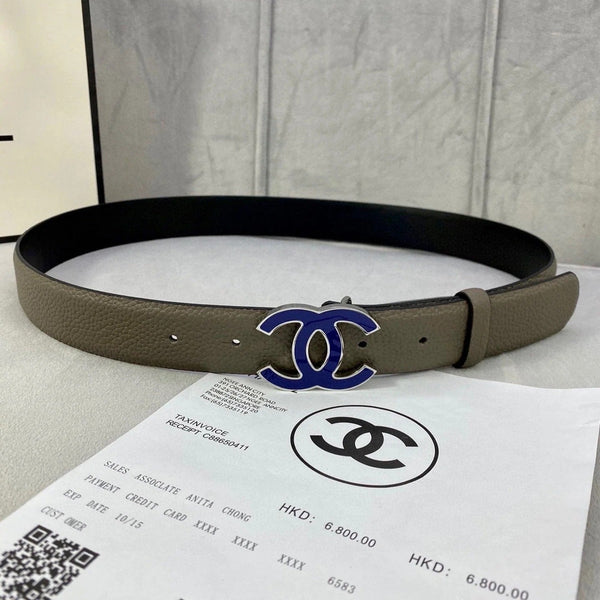 CINTURA CC 30MM IN PELLE DI VITELLO MARRONE MOCA CON LOGO BLU NAVY