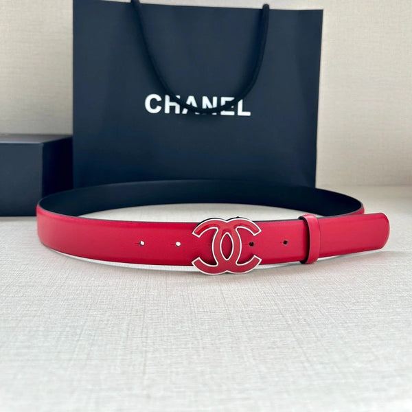 CINTURA CC 30MM IN PELLE DI VITELLO LISCIA ROSSO CILIEGIA CON FERRAMENTA IN METALLO