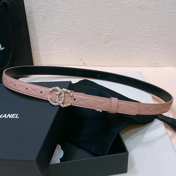 CINTURA CC 20MM IN PELLE DI VITELLO RICAMATA ROSA PESCA CON FERRAMENTA ORO E PERLE