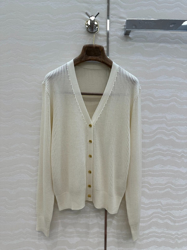 CARDIGAN IN MAGLIA CON SCOLLO A V LP CREMA