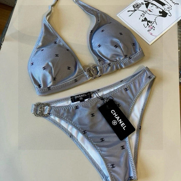 CC BIKINI SWIMSUIT SET IN GREY PRINTED LOGO 629237