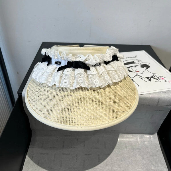 CAPPELLO DI PAGLIA APERTO MM IN TESSUTO CON OCCHIELLI BIANCO MIX BEIGE CHIARO