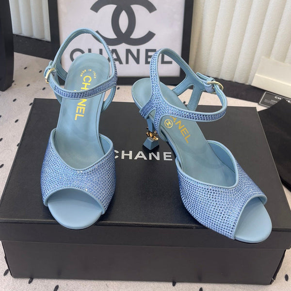 CC 26 Sandales Strass 75mm Agneau Bleu 611732
