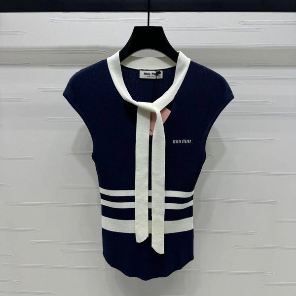 GILET IN MAGLIA A RIGHE GHIACCIO MIU 25S 2264118